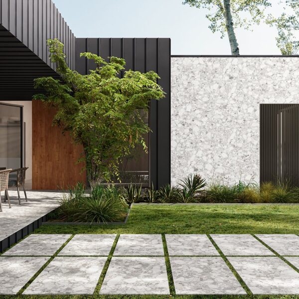 carrelage de la tour dalle sur plot effet pierre sur la terrasse d une maison d architecte de montpellier