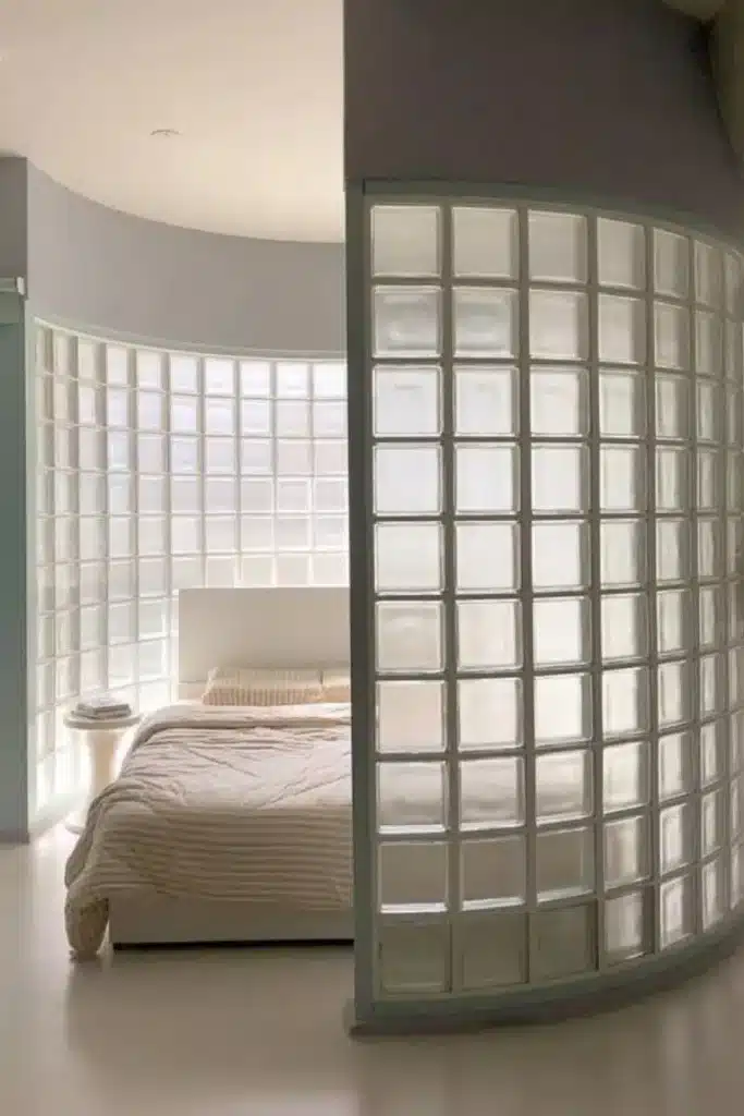 définition de la chambre avec des briques de verre