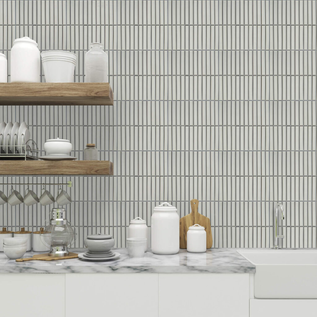 mur cuisine carrelage kitkat blanc